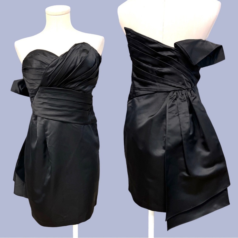VERA WANG Lavender label black strapless with draped bodice and interesting back